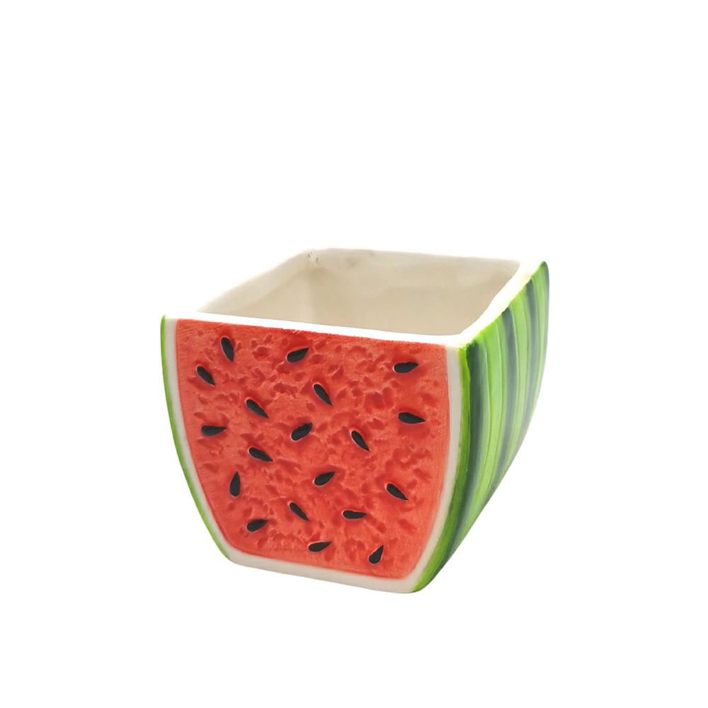 VASO CERAMICA D.7,3 CM H.6 CM -ANGURIA- ROSSO/VERDE