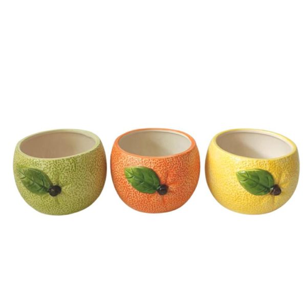SET 3 VASI CERAMICA 15X14 CM H.9,5 CM GIALLO/ARANCIO/VERDE SET 3 VASI CERAMICA 15X14 CM H.9,5 CM GIALLO/ARANCIO/VERDE
