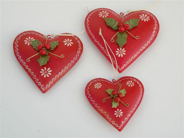 SET 3 CUORI H.7/10/12 CM DEC.NATALE D/APP. ROSSO