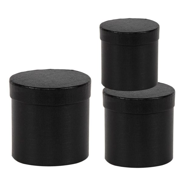 SET 3 SCATOLE CILINDRO D.14,7-17-19 CM H.14,7-17-19 CM NERO SET 3 SCATOLE CILINDRO D.14,7-17-19 CM H.14,7-17-19 CM NERO