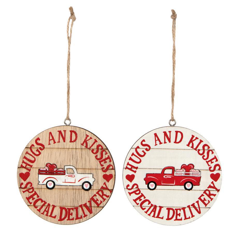 SET 2 TARGHETTE LEGNO D.9 CM -LOVE CARS- NATURALE/BIANCO