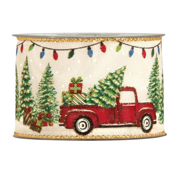 NASTRO POLIESTERE -FURGONE NATALE- 63MM 10MT PANNA/ROSSO/VERDE