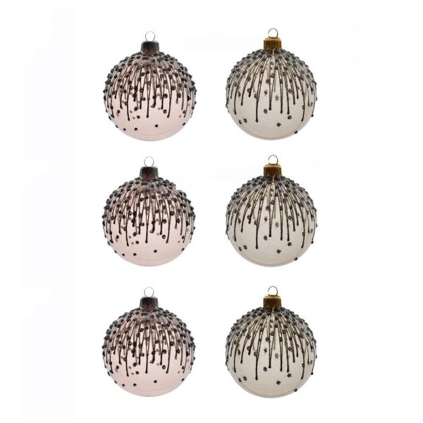 SET 6 SFERE VETRO MM.80GLITTER ROSA/BEIGE TRASPARENTE SET 6 SFERE VETRO MM.80GLITTER ROSA/BEIGE TRASPARENTE