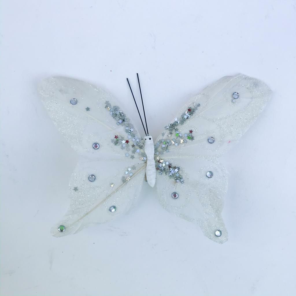 SET 4 FARFALLE CLIP 14X11 CM BIANCO