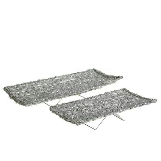 SET 2 VASSOI RATTAN 19X42 GLITTER ARGENTO