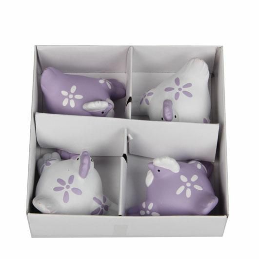 SET 4 PULCINI CER.7X6,5H4 PORPORA/BIANCO SET 4 PULCINI CER.7X6,5H4 PORPORA/BIANCO