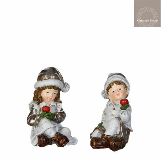 COPPIA BOY/GIRL CERAMICA 7X6,5X9,5 CM SEDUTI BIANCO
