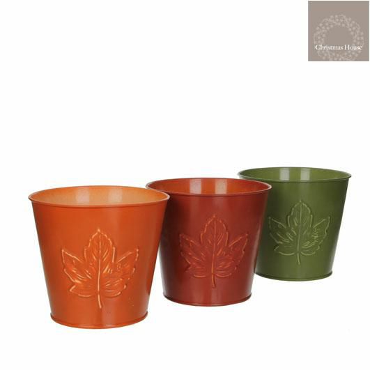 SET 3 VASI METALLO D.16CM H. 14 CM -LEAF- VERDE/ARANCIO/ROSSO SET 3 VASI METALLO D.16CM H. 14 CM -LEAF- VERDE/ARANCIO/ROSSO