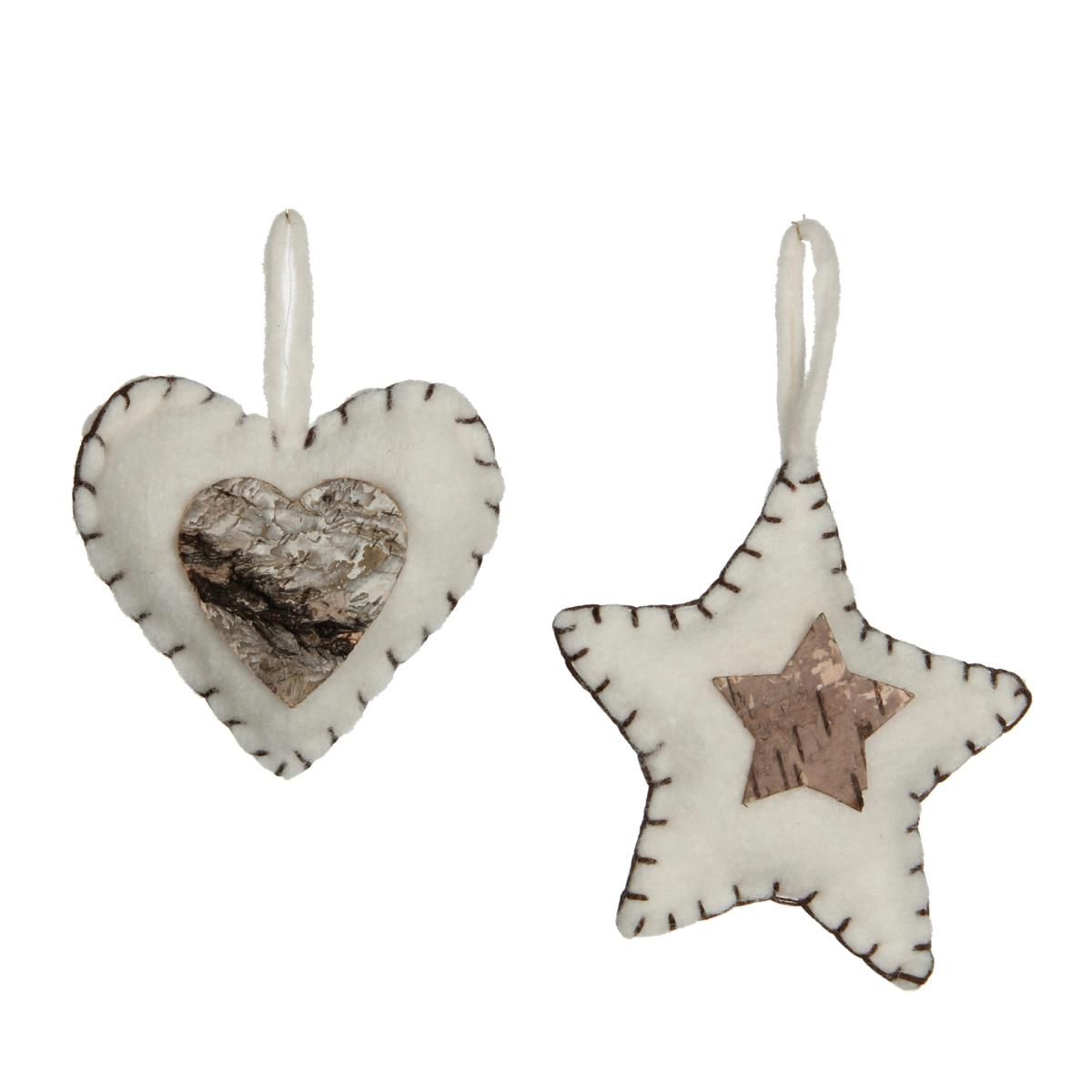 SET CUORE/STELLA FELTROD.14 CM H.4 CM PANNA