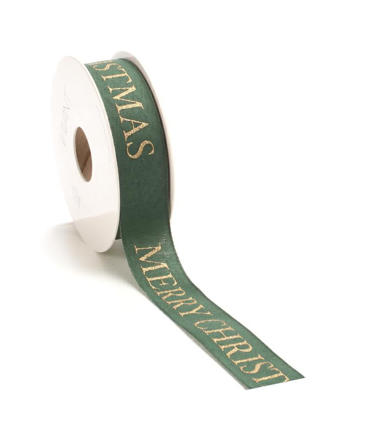 NASTRO 25MM 15MT -MERRY CHRISTMAS- VERDE/ORO
