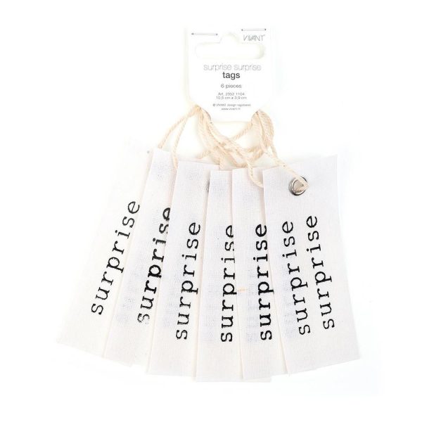 SET 6 TARGHETTE COTONE -SURPRISE- 10,5X3,9 CM BIANCO/NERO SET 6 TARGHETTE COTONE -SURPRISE- 10,5X3,9 CM BIANCO/NERO