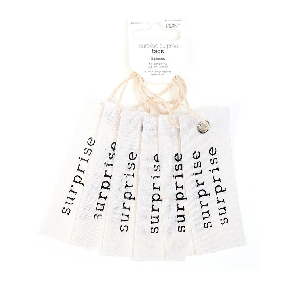 SET 6 TARGHETTE COTONE -SURPRISE- 10,5X3,9 CM BIANCO/NERO SET 6 TARGHETTE COTONE -SURPRISE- 10,5X3,9 CM BIANCO/NERO