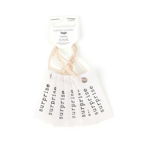 SET 6 TARGHETTE COTONE -SURPRISE- 7,5X2,8 CM BIANCO/NERO SET 6 TARGHETTE COTONE -SURPRISE- 7,5X2,8 CM BIANCO/NERO