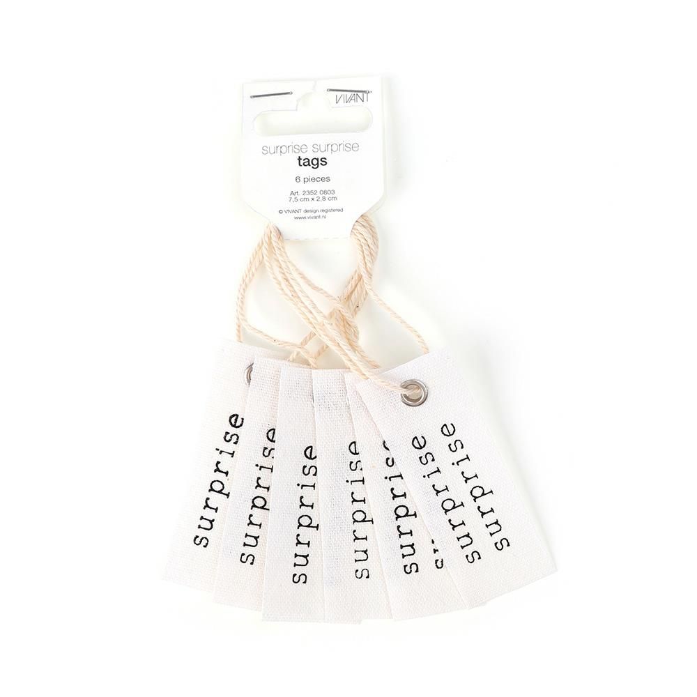 SET 6 TARGHETTE COTONE -SURPRISE- 7,5X2,8 CM BIANCO/NERO SET 6 TARGHETTE COTONE -SURPRISE- 7,5X2,8 CM BIANCO/NERO