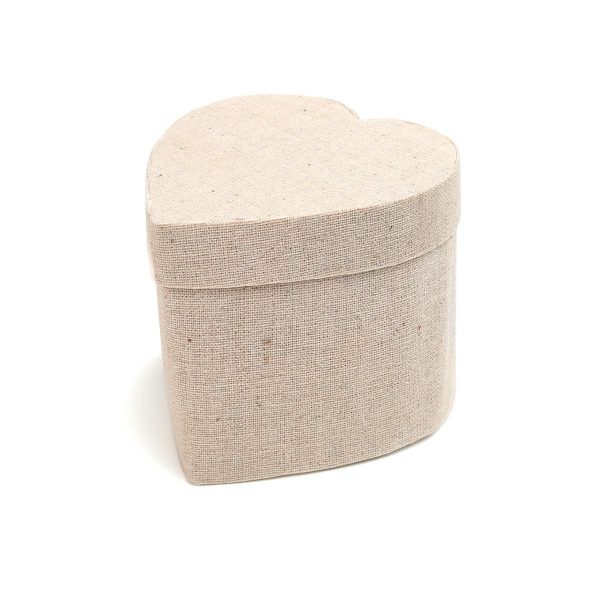SET 4 SCATOLE CUORE CARTONE/TESSUTO 9X10 H.10 CM AVORIO