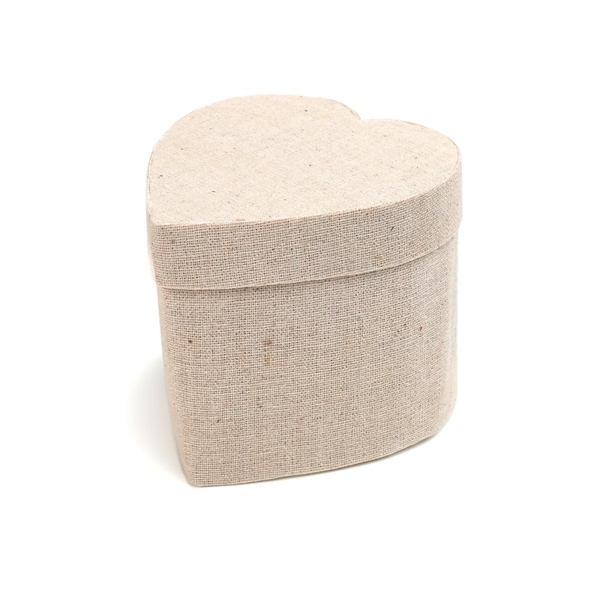 SET 4 SCATOLE CUORE CARTONE/TESSUTO 9X10 H.10 CM AVORIO