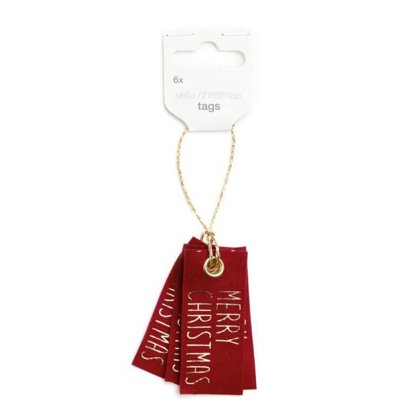 SET 6 TARGHETTE -MERRY CHRISTMAS- ROSSO/ORO