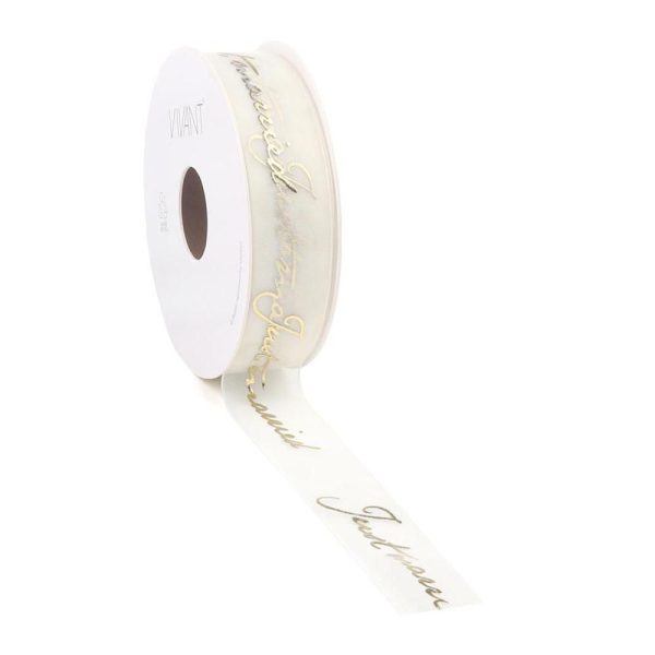 NASTRO TESSUTO 25MM 15MT -JUST MARRIED- AVORIO/ORO NASTRO TESSUTO 25MM 15MT -JUST MARRIED- AVORIO/ORO