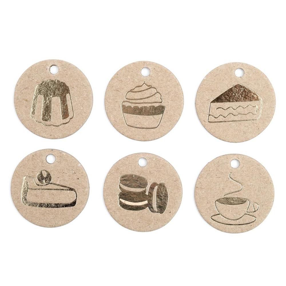 SET 96 TAGS TESSUTO D.3,5 CM -TREATS- TORTORA/MARRONE