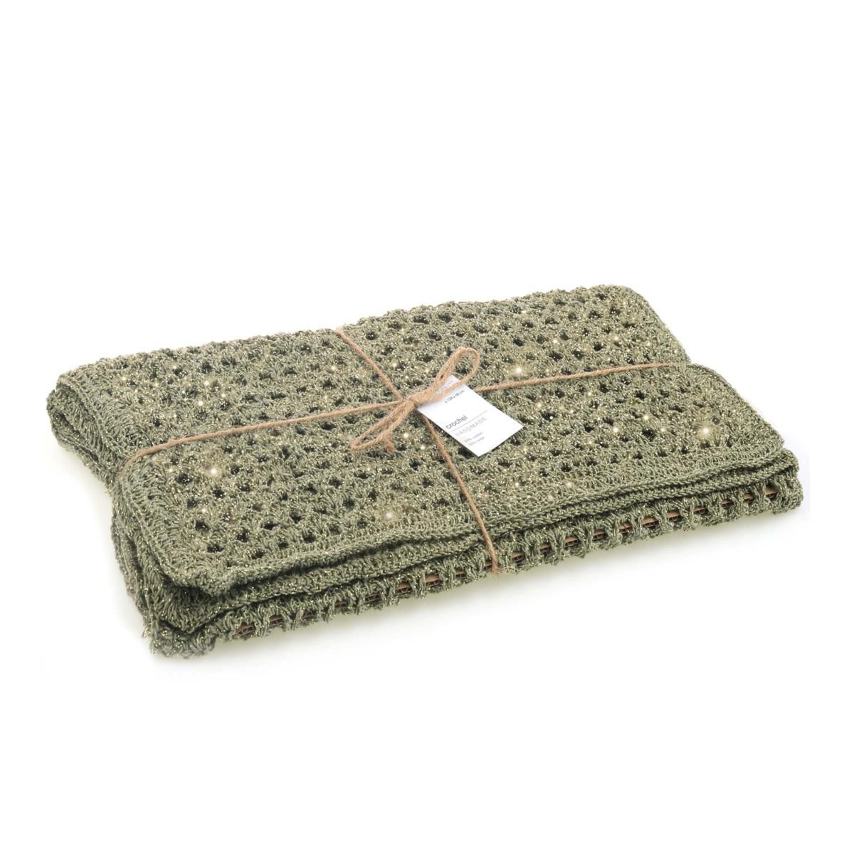 RUNNER COTONE C/LUREX 128CM 36 CM -CROCHEL- VERDE/ORO
