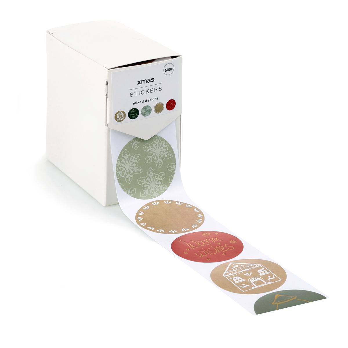 BOLLINI ADESIVI D.4 CM PZ.500 -XMAS- ASSORTITI