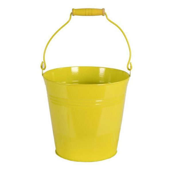 SECCHIELLO LATTA C/MANICO LEGNO D.11 CM H.10 CM GIALLO SECCHIELLO LATTA C/MANICO LEGNO D.11 CM H.10 CM GIALLO