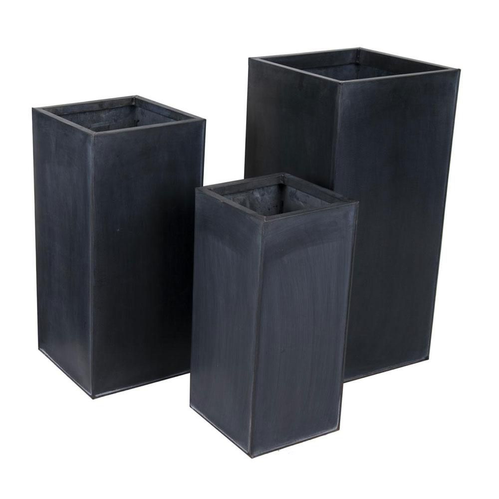 SET 3 COLONNE ZINCO 23X23 H.50 28X28 H.60 33X33 H.70 CM NERO