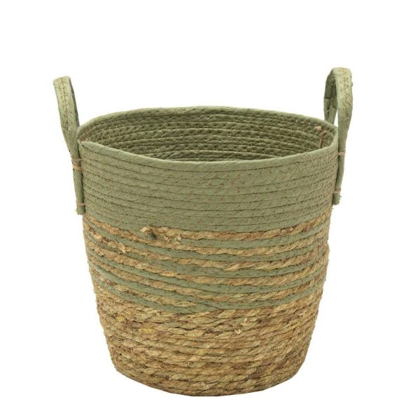 CESTO C/MANICI D.18 CM H.16 CM -HAYDEN- NATURALE/VERDE CESTO C/MANICI D.18 CM H.16 CM -HAYDEN- NATURALE/VERDE