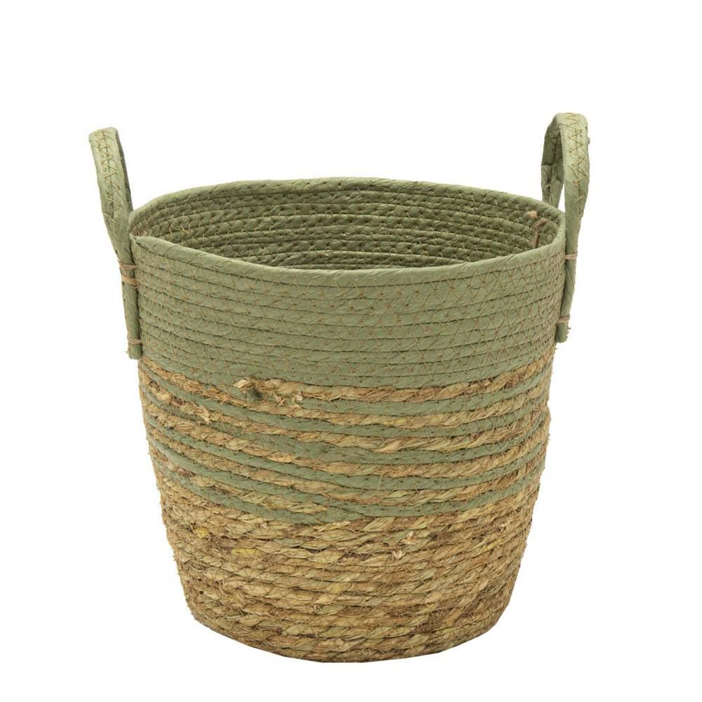 CESTO C/MANICI D.18 CM H.16 CM -HAYDEN- NATURALE/VERDE