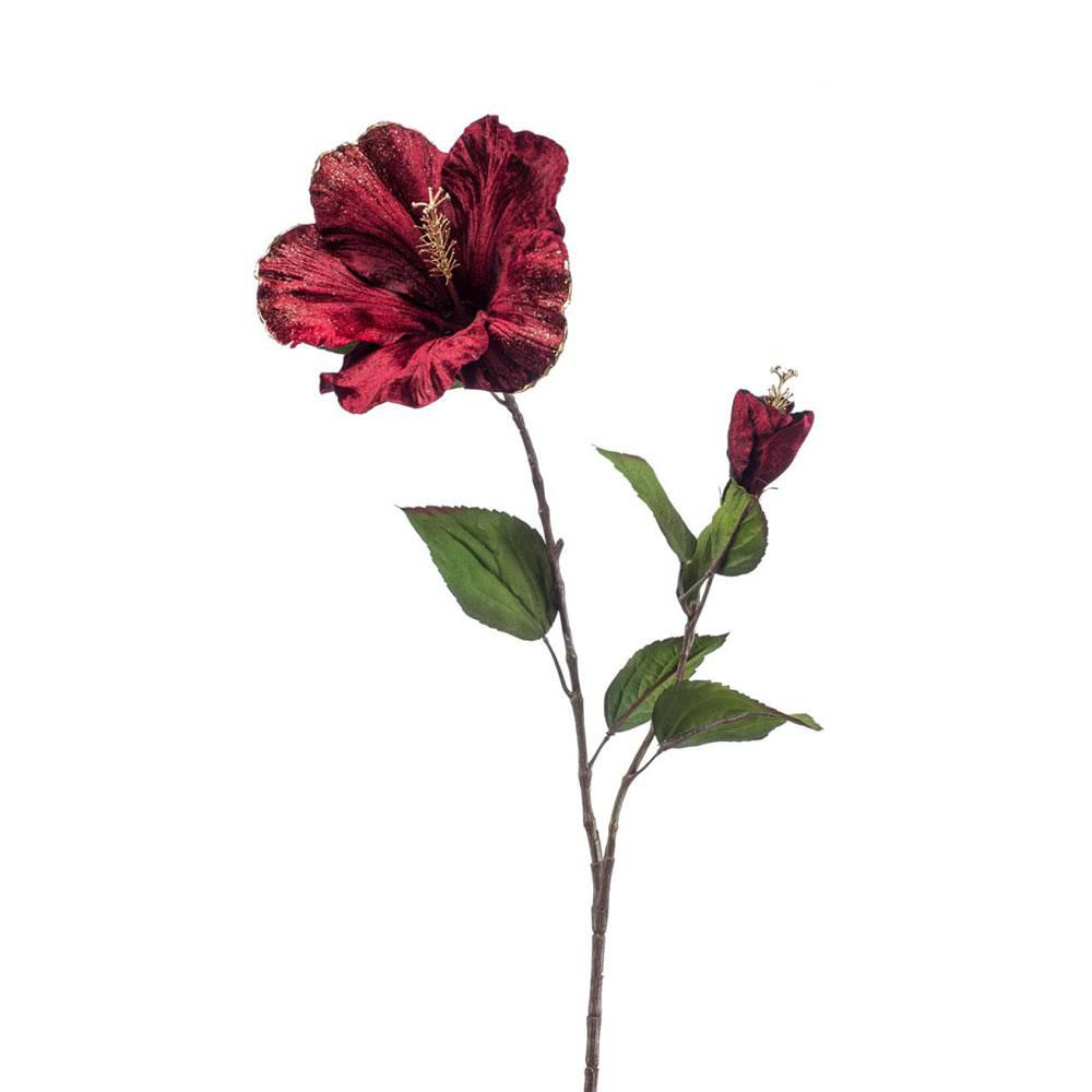 HIBISCUS SPRAY VELLUTO CM.77 BURGUNDY HIBISCUS SPRAY VELLUTO CM.77 BURGUNDY