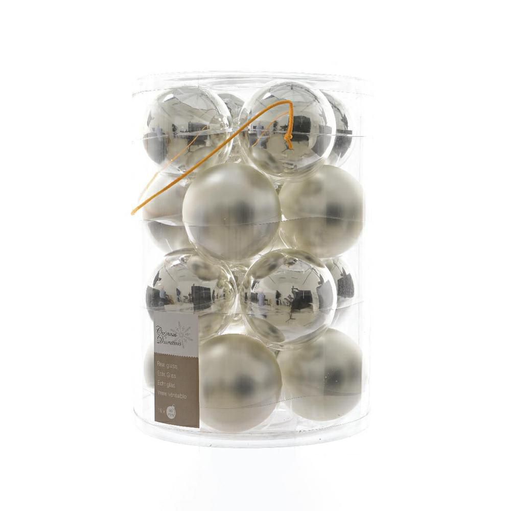 SET 16 SFERE VETRO MM.80 LUCIDO/SATINATO ARGENTO