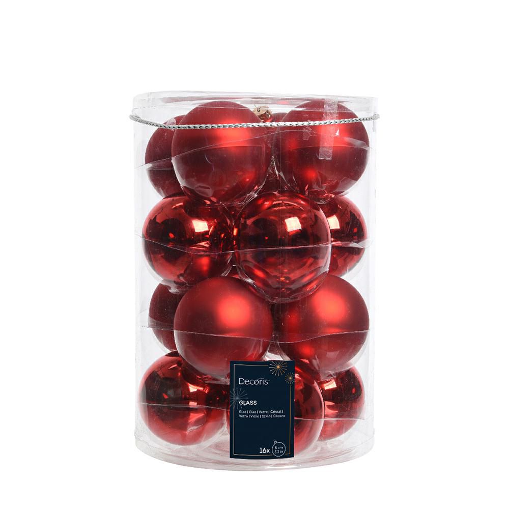 SET 16 SFERE VETRO MM.80 LUCIDO/SATINATO ROSSO SET 16 SFERE VETRO MM.80 LUCIDO/SATINATO ROSSO