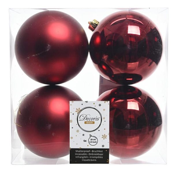 SET 4 SFERE POLY MM.100ASS. LUCIDO/SATINATO BORDEAUX