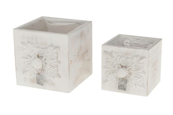 SET 2 CASSETTI LEGNO C/PLASTICA 15X15 CM H.15 CM BIANCO SET 2 CASSETTI LEGNO C/PLASTICA 15X15 CM H.15 CM BIANCO