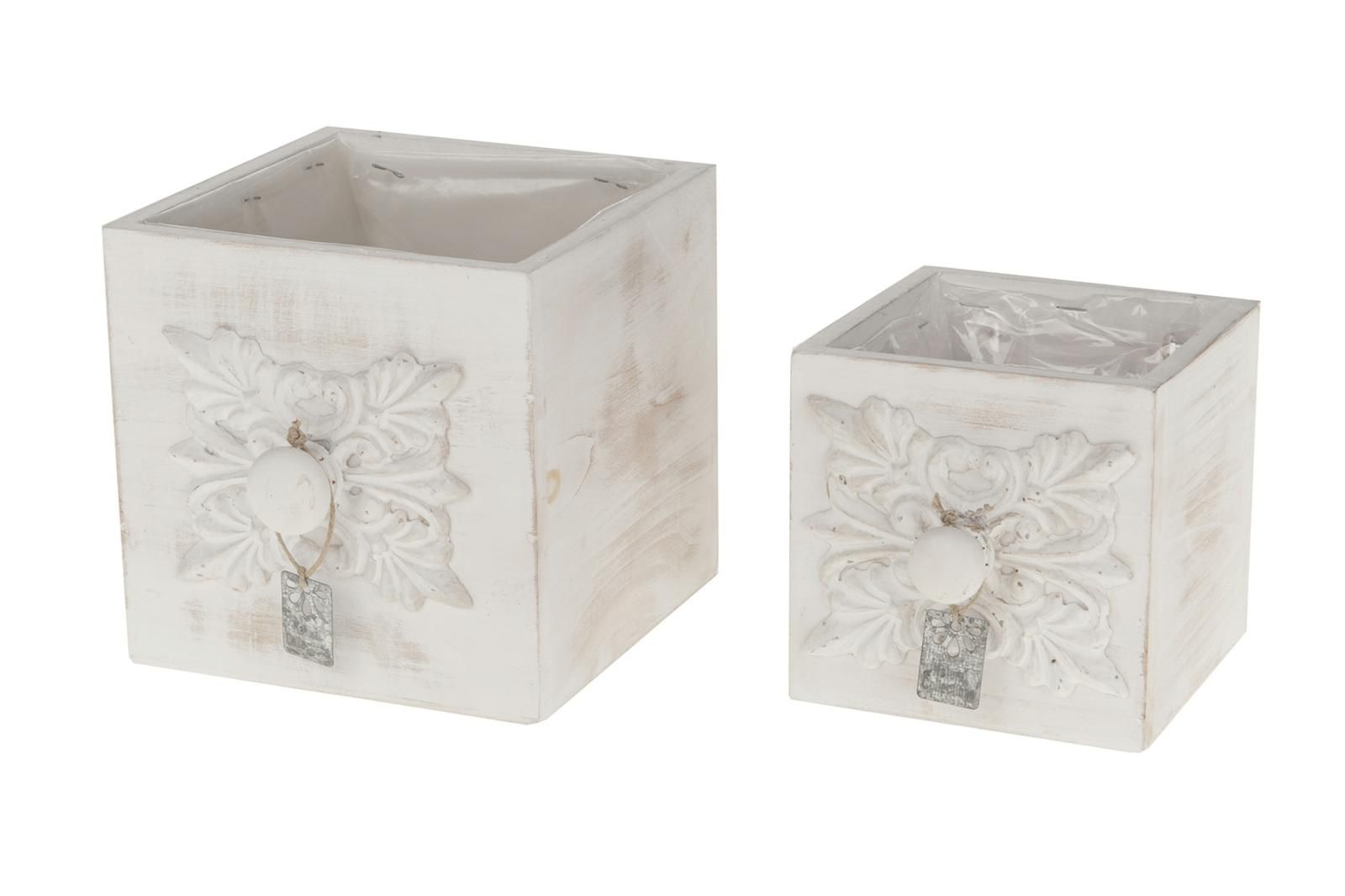 SET 2 CASSETTI LEGNO C/PLASTICA 15X15 CM H.15 CM BIANCO SET 2 CASSETTI LEGNO C/PLASTICA 15X15 CM H.15 CM BIANCO