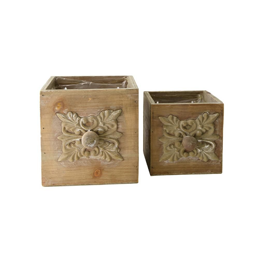 SET 2 CASSETTI LEGNO C/PLASTICA 15X15 CM H.15 CM NATURALE SET 2 CASSETTI LEGNO C/PLASTICA 15X15 CM H.15 CM NATURALE