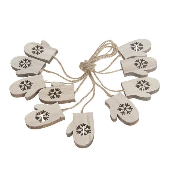 SET 10 GUANTI LEGNO 5 CM C/FIOCCO NEVE D/APP. BIANCO WASH. SET 10 GUANTI LEGNO 5 CM C/FIOCCO NEVE D/APP. BIANCO WASH.