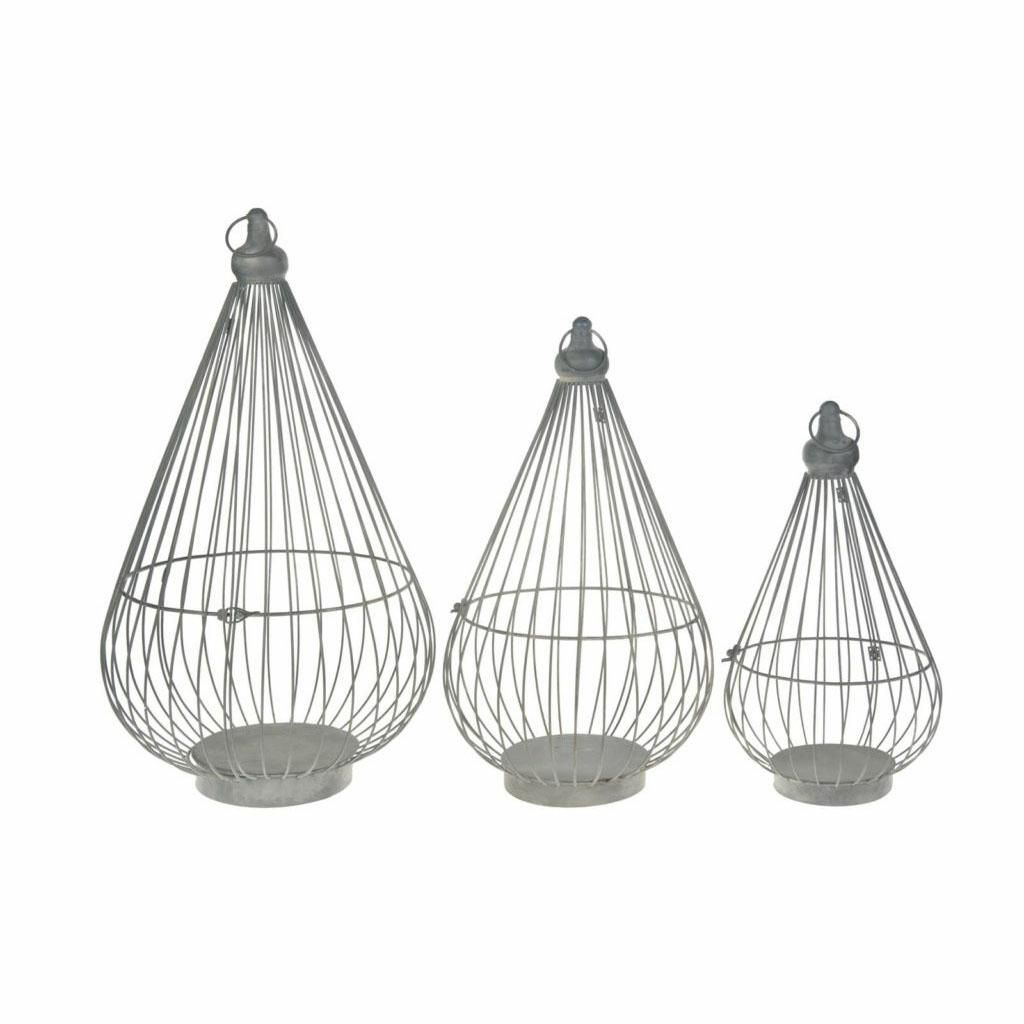 SET 3 LANTERNE FERRO-GABBIA- 38X38X64 GRIGIO
