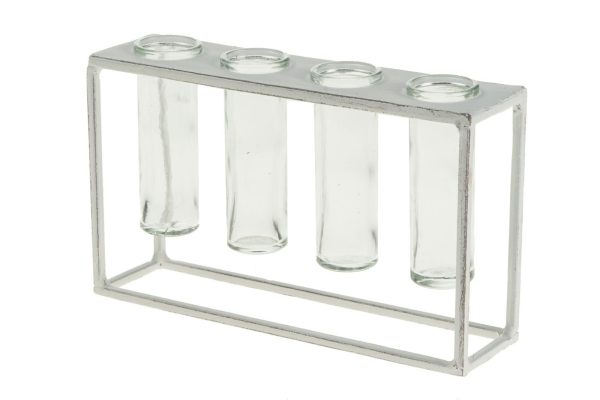 SUPPORTO MET.C/4PROVETTE 22X6X13 BIANCO ANTIC.