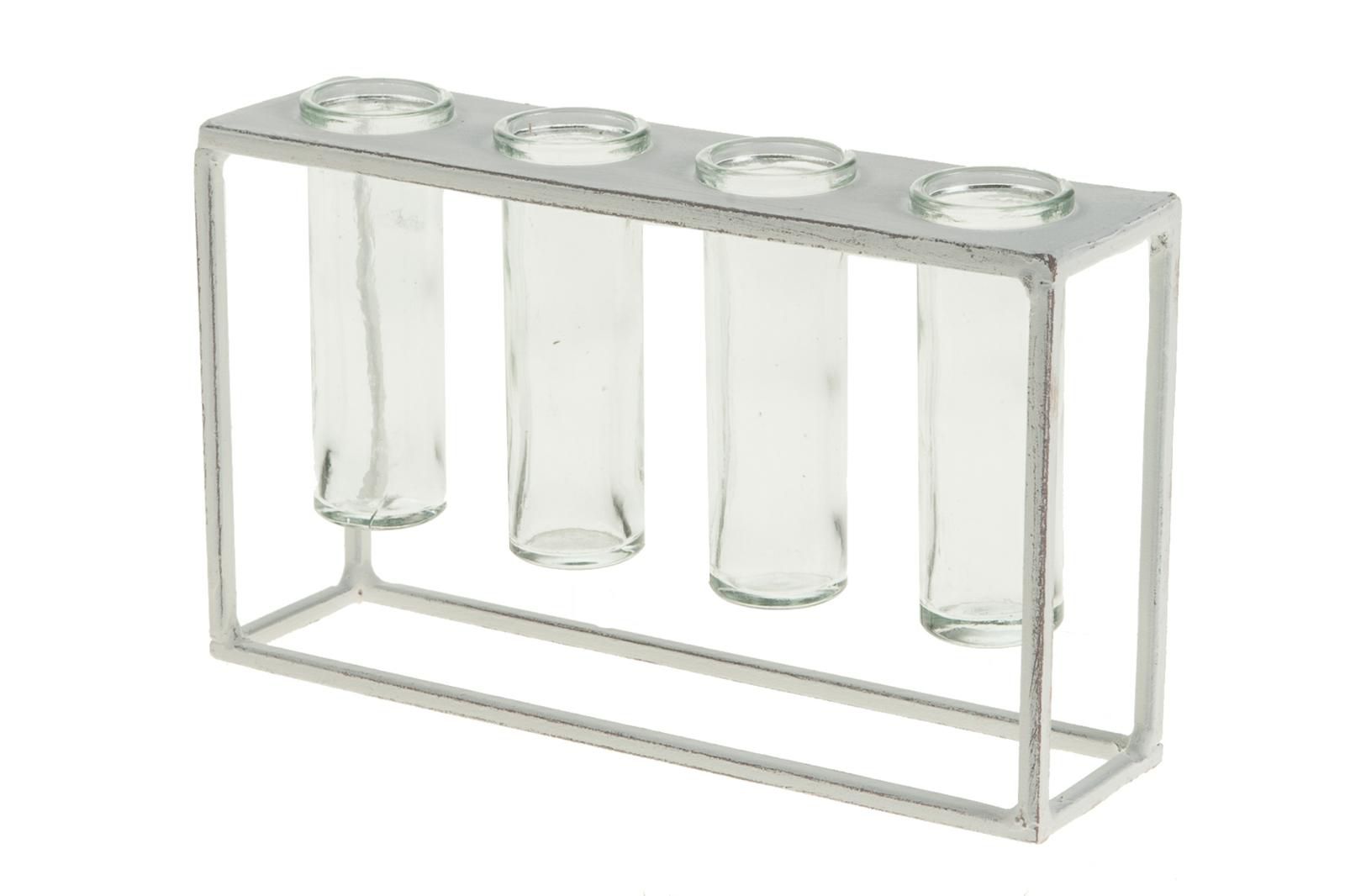 SUPPORTO MET.C/4PROVETTE 22X6X13 BIANCO ANTIC.