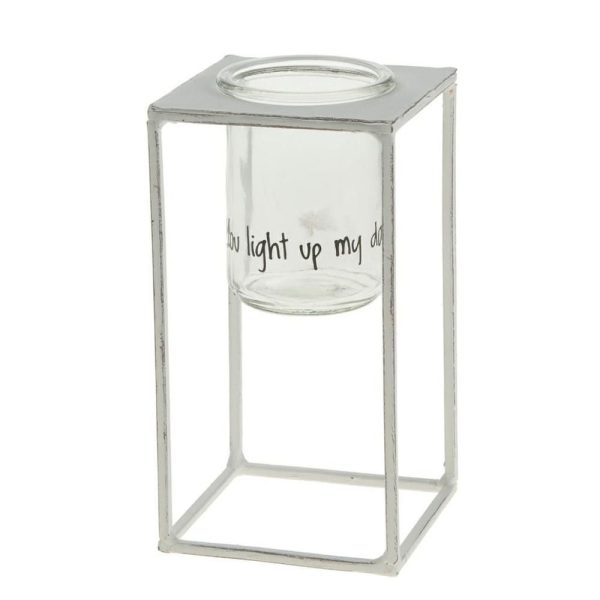 ALZATA METALLO 11X11 CMH.20 CM C/VETRO DECORATO BIANCO ANT. ALZATA METALLO 11X11 CMH.20 CM C/VETRO DECORATO BIANCO ANT.