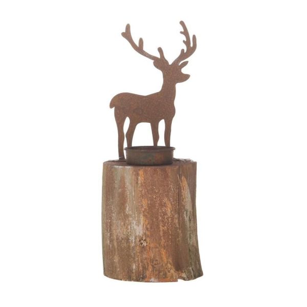 PORTATEALIGHT MET.RENNAC/BASE LEGNO 11X8X22 NATURALE/RUGGINE PORTATEALIGHT MET.RENNAC/BASE LEGNO 11X8X22 NATURALE/RUGGINE