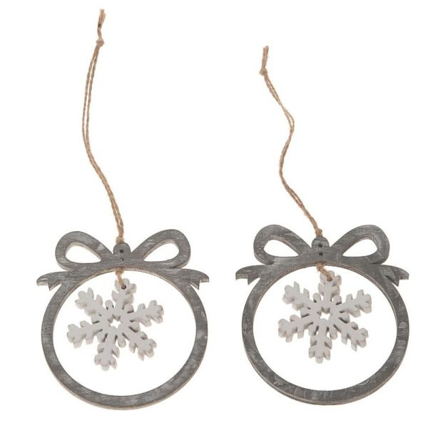 SET 10 ADDOBBI LEGNO D.10 CM C/FIOCCO NEVE GRIGIO/BIANCO SET 10 ADDOBBI LEGNO D.10 CM C/FIOCCO NEVE GRIGIO/BIANCO