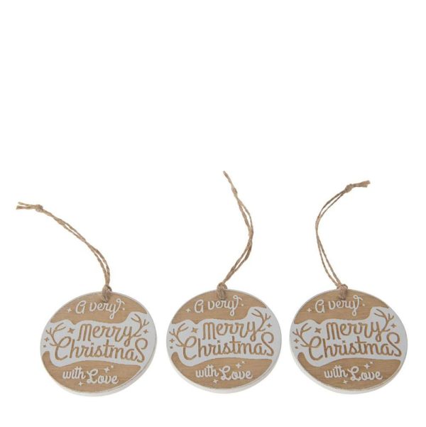 SET 3 DECORI LEGNO D.7 CM -XMAS BALL- NATURALE/BIANCO SET 3 DECORI LEGNO D.7 CM -XMAS BALL- NATURALE/BIANCO