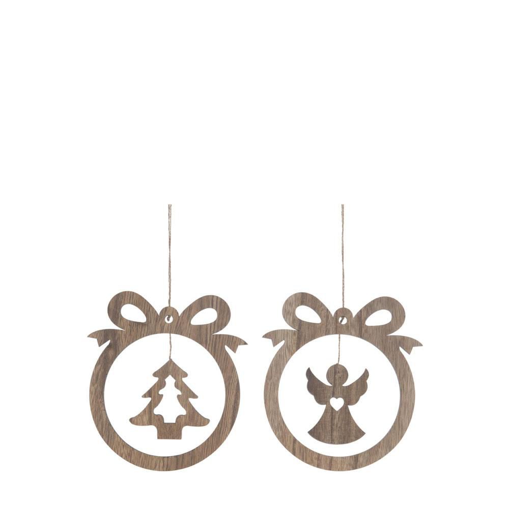 SET 2 ADDOBBI LEGNO SOGGETTI NATALE ASS.CM.23 MARRONE BURNED