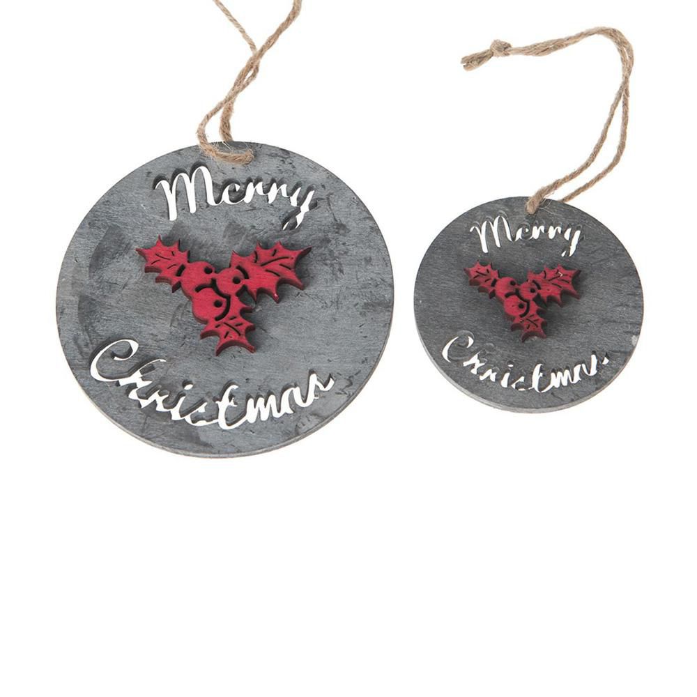 SET 2 DECORI LEGNO D.12/8 CM -SLICE HOLLY- GRIGIO/MIX