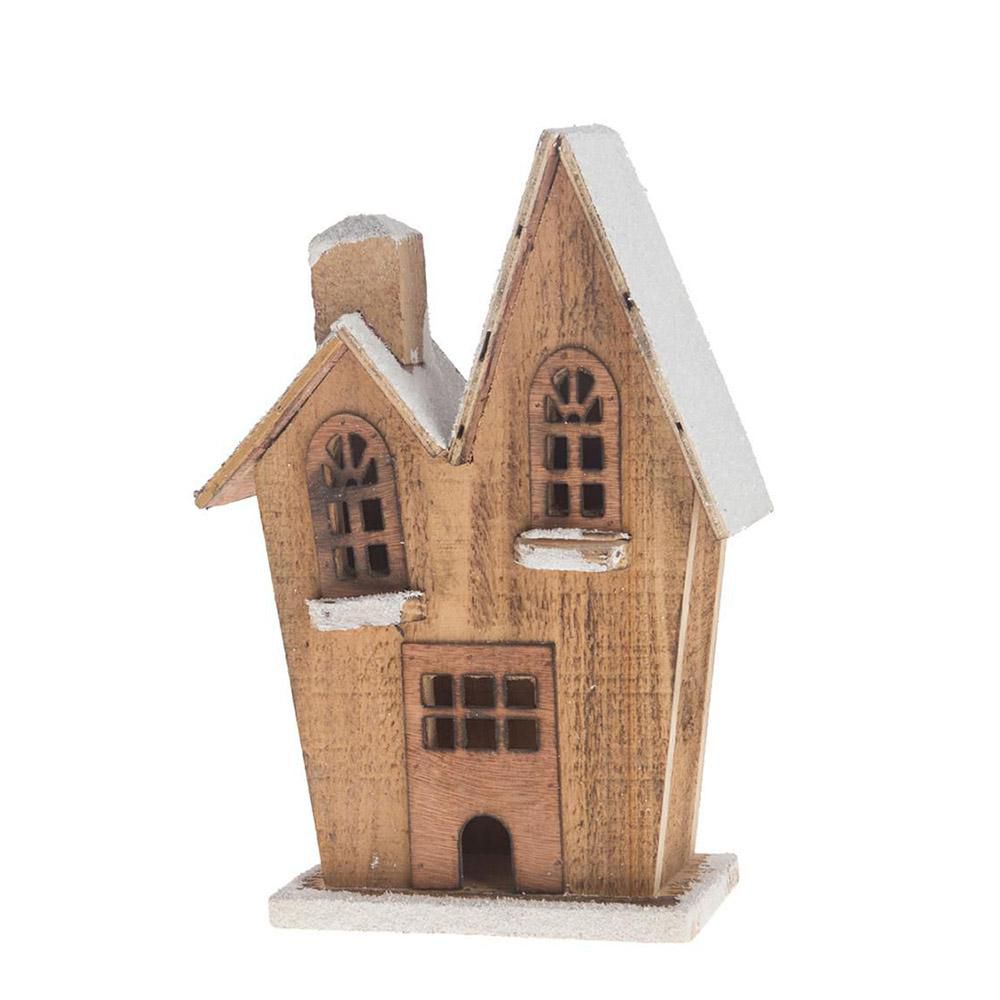 CASETTA LEGNO 26 CM INNEVATA C/LUCE MARRONE