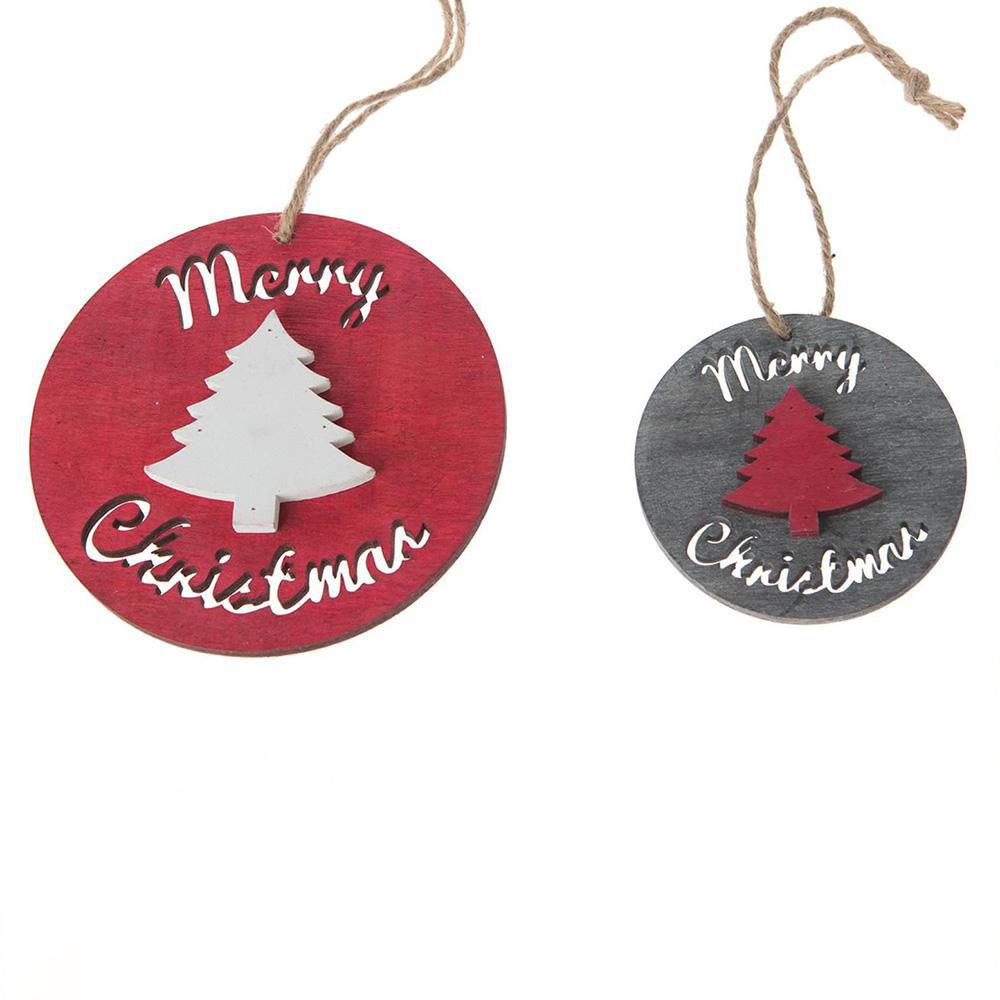 SET 2 DECORI LEGNO D.12/8 CM -SLICE XMAS- ROSSO/MIX