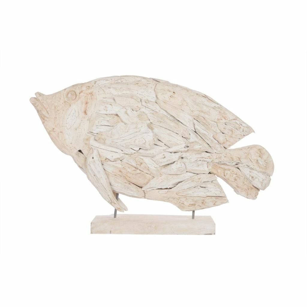 PESCE TEAK C/BASE 119 CM BIANCO SABBIATO PESCE TEAK C/BASE 119 CM BIANCO SABBIATO