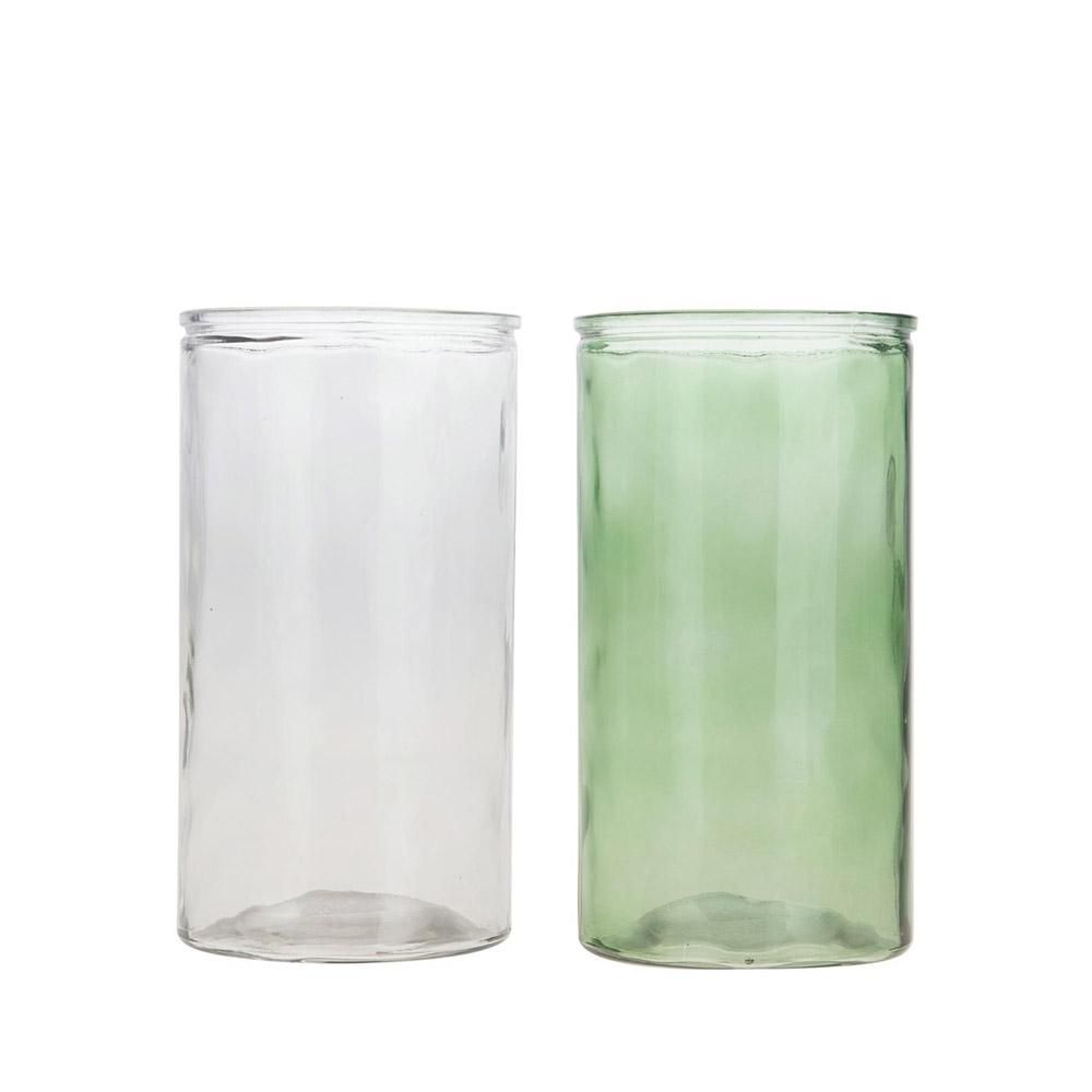 SET 2 CILINDRI VETRO 9,7X9,7X20 CM ASS. VERDE/TRASP. SET 2 CILINDRI VETRO 9,7X9,7X20 CM ASS. VERDE/TRASP.
